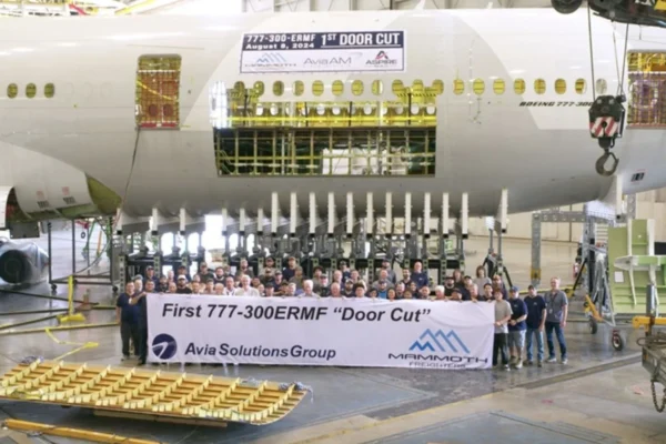 Mammoth Freighters has reached another major milestone in its 777 passenger-to-freighter (P2F) conversion programme with the completion of the door cutting on AviaAM Leasing’s first B777-300ER.